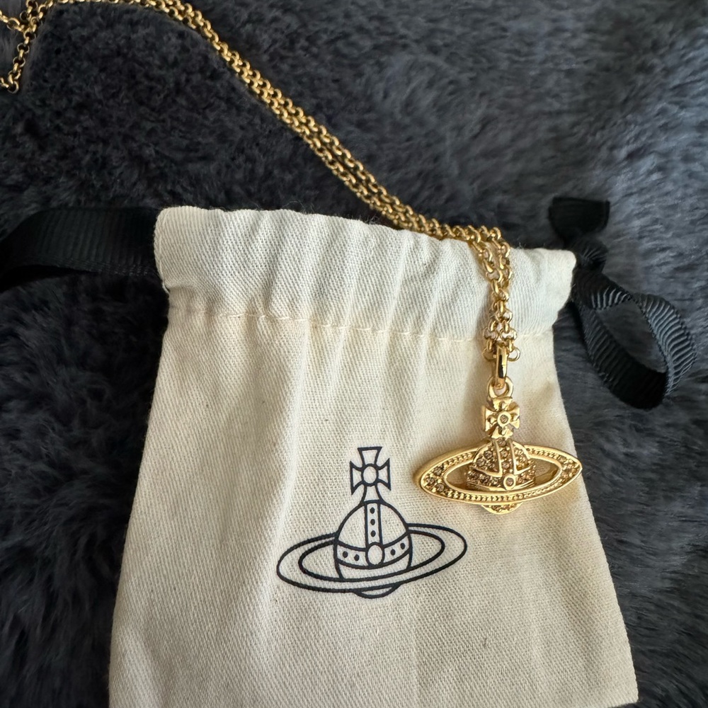 Vivienne Westwood Bas Relief Orb mini yellow gold-tone brass Swarovski necklace